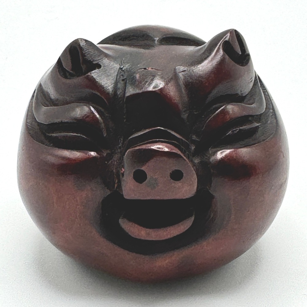 Vintage Hand Carved Wood Pig Lucky Charm Artisan Folk Art Miniature Figurine